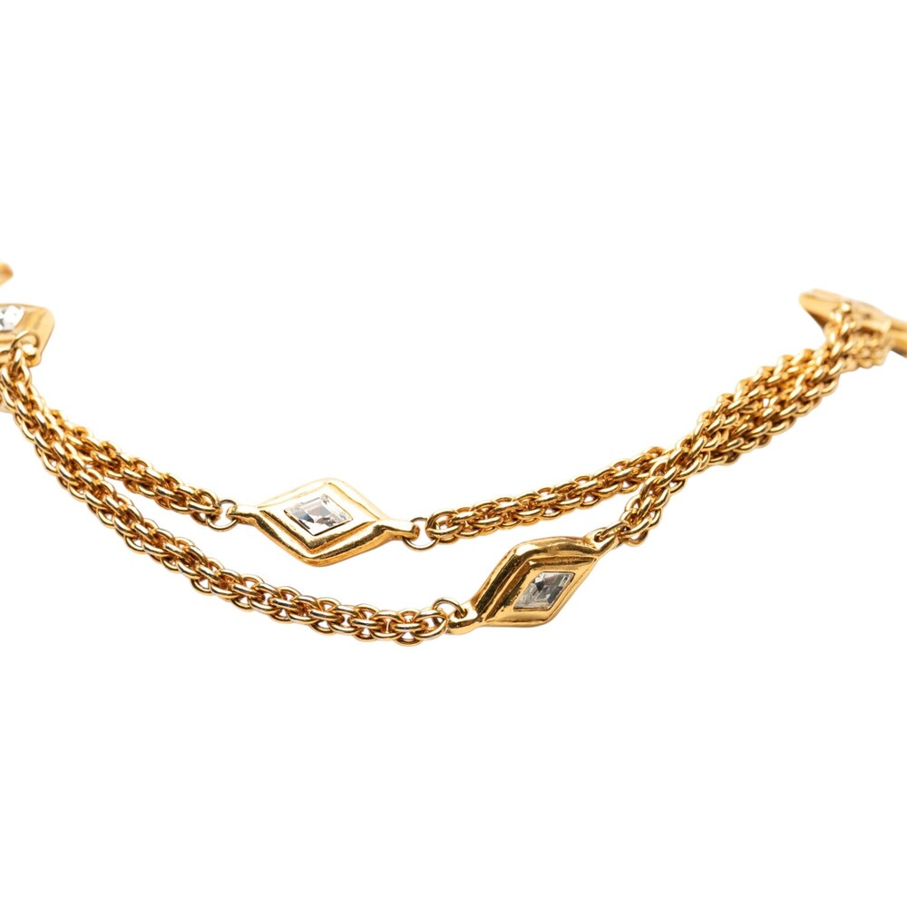 Pre-Loved Chanel Gold Plated Diamond Strass Station Chain Long Necklace - Picture 2 of 5
